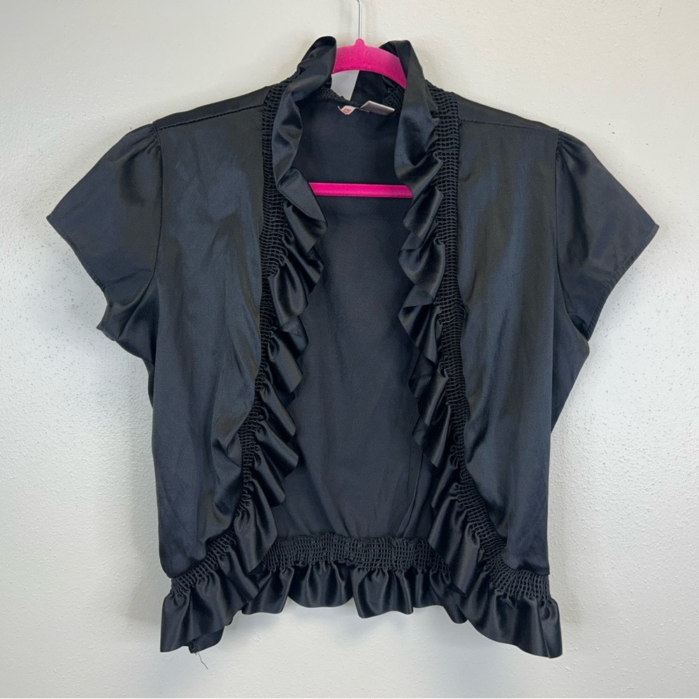 Bongo Black Ruffled Womens L Satin Top Y2K 90s Vampire Dark Romantic Victorian